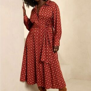 Banana Republic Rossa Midi Shirt Dress, Red Printed, Fall, Work, Western, XXS
